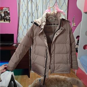 Aritzia Tan Puffer Jacket with High Collar
